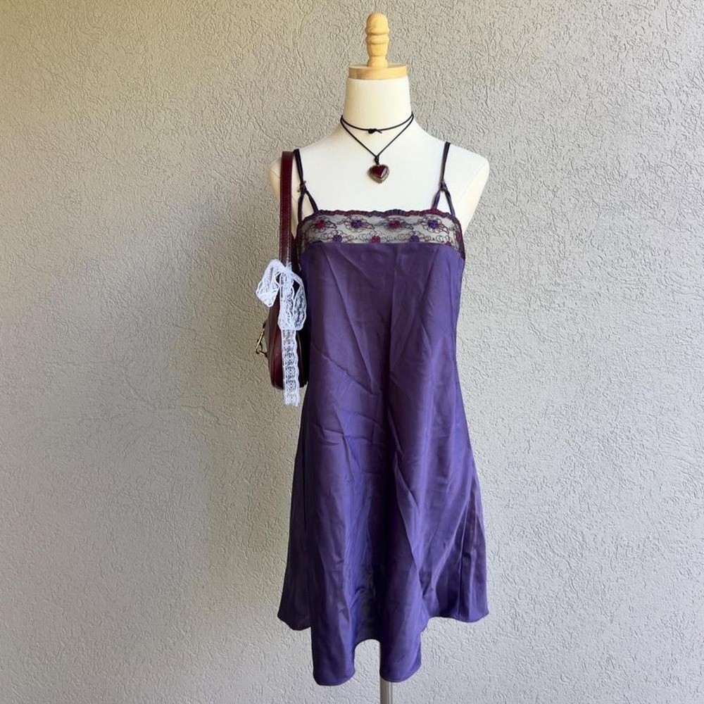 Vintage Angelique Purple Slip Dress Lingerie w/ Lace Whimsigoth Fairy